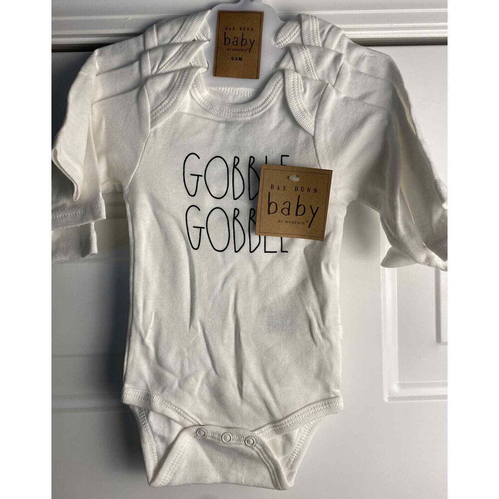 Rae Dunn Baby Clothes‎ 0-3 Months 3 Pack Bodysuits Gobble, Thankful, Blessed